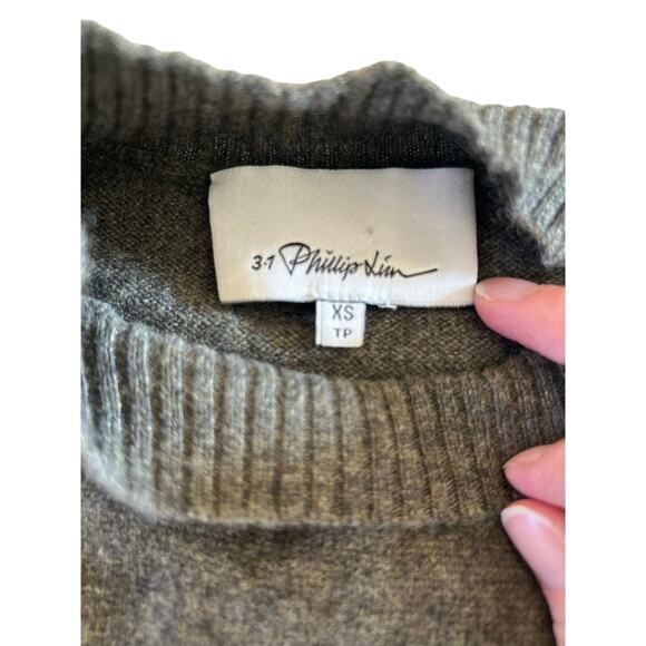 3.1 Phillip Lim Cashmere Sweater Mock Neck Pullover 3/4 Sleeve Green XS - Picture 6 of 8
